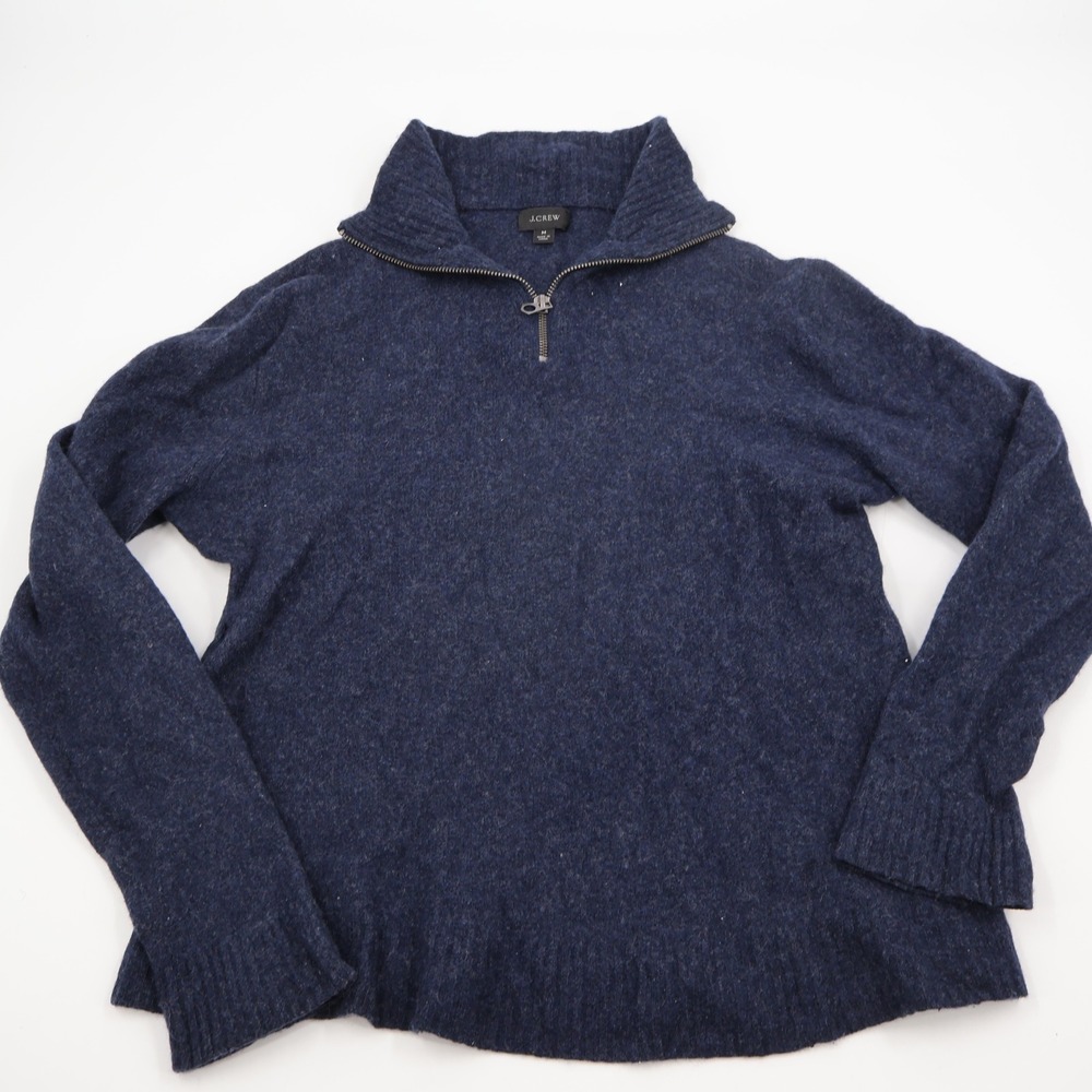 J.Crew Quarter Zip Sweater Mens Medium Navy Blue Merino Wool Blend Pullover